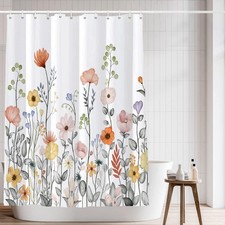 Yeele Flower Shower Curtain, 54"W x 71"L (Pack of 1), Multi-colored Floral — custom printed polyester bath curtain