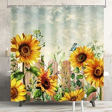 Rustic Farmhouse Shower Curtain Set, Yellow 72"W x 72"L (Pack of 1) Sunflower — custom printed polyester bath curtain