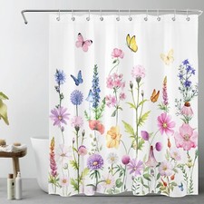 Butterfly Colourful Flower Watercolor Shower Curtain Bathroom Accessories Set — custom printed polyester bath curtain