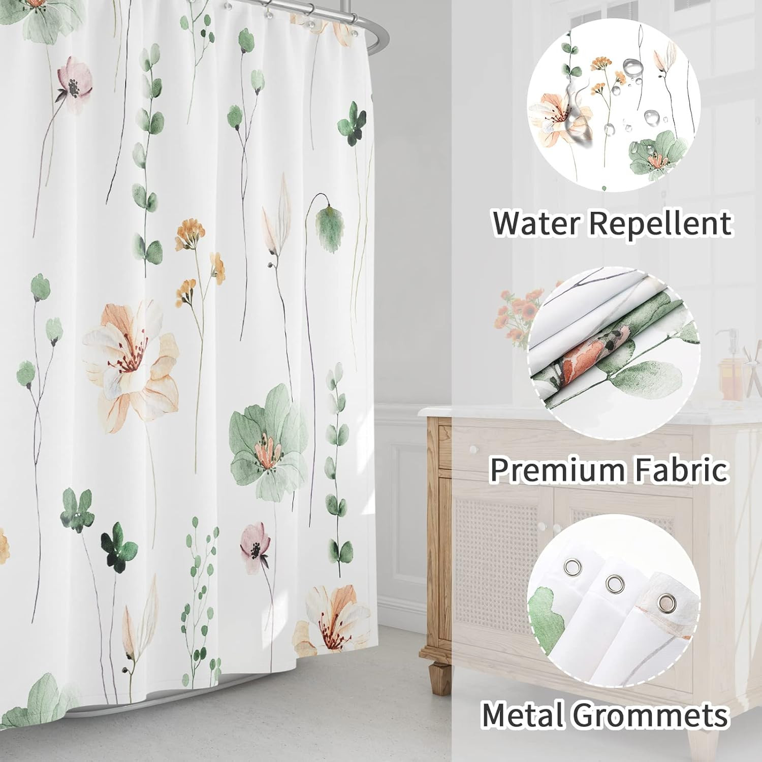 Custom Printed Bath Curtain — custom printed polyester bath curtain detail view