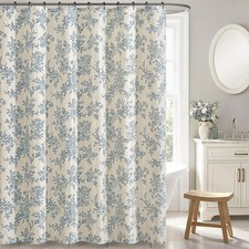 Extra Long Linen Blue Floral Shower Curtain W72 L84 Inches 2 Panels Set — custom printed polyester bath curtain