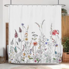 Floral Shower Curtain, Wildflowers Garden Flower Bathroom Curtain, Black and ... — custom printed polyester bath curtain