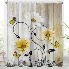 Extra Long Shower Curtain 72X84 Inch, Yellow Sunflower Floral Pattern for Bathro — custom printed polyester bath curtain