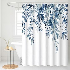Blue Eucalyptus Shower Curtain Watercolor Leaves Floral Waterproof 72x72 Inch — custom printed polyester bath curtain