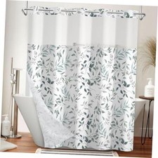 No Hook Shower Curtain with Snap in Liner Set, Watercolor Watercolor Eucalyptus — custom printed polyester bath curtain