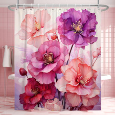 Pink Floral Waterproof Shower Curtain for Bathroom 72" Wx72 L — custom printed polyester bath curtain