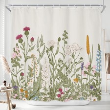 Wildflower Botanical Floral Flower Plant Herbs Bathroom Shower Curtain Set — custom printed polyester bath curtain