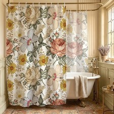 Yellow Floral Shower Curtain Extra Wide Large Long Clawfoot Tub Wrap Around V... — custom printed polyester bath curtain