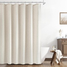 Natural Linen Shower Curtain Country Boho Farmhouse Bath Decor Beige Shower — custom printed polyester bath curtain