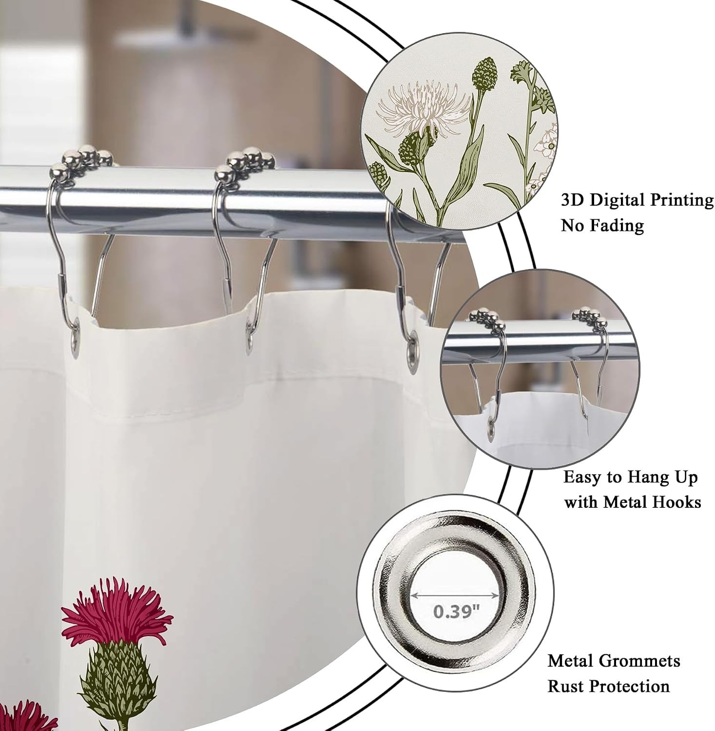 Custom Printed Bath Curtain — custom printed polyester bath curtain detail view