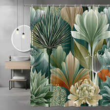 Tropical Leaves Shower Curtain Green Botanical Print — custom printed polyester bath curtain