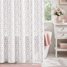 HOMEIDEAS Girly Pink Floral Shower Curtain, Cute Long Shower Curtains for Bat... — custom printed polyester bath curtain