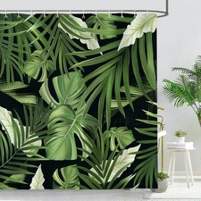 Tropical Leaves Shower Curtain, Dark Green Jungle Plant Palm Monstera Leaf Ba... — custom printed polyester bath curtain