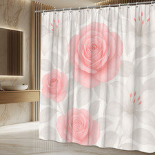 Pink Floral Shower Curtain with Roses and Lilies, Waterproof Fabric — custom printed polyester bath curtain
