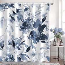 Floral Shower Curtain Watercolor Flower 72"W x 72"L (Pack of 1) Navy Blue — custom printed polyester bath curtain