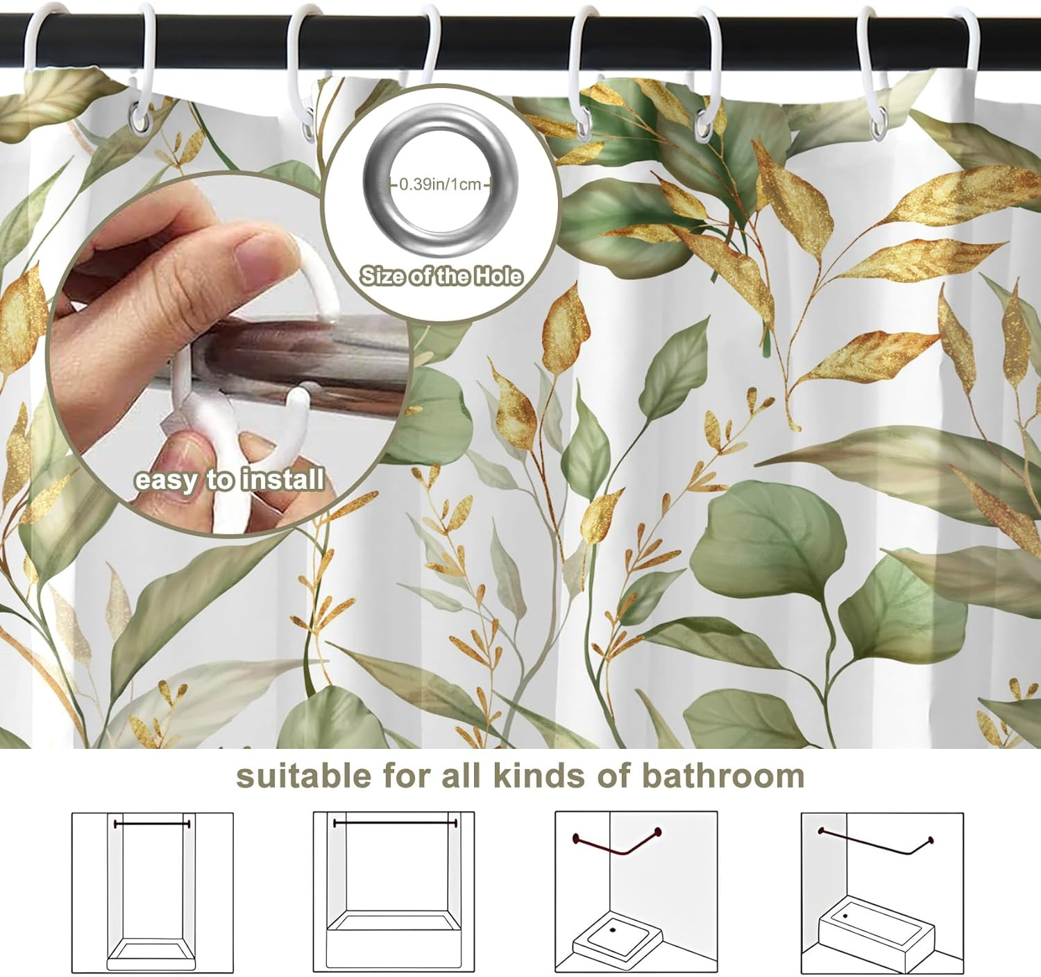 Custom Printed Bath Curtain — custom printed polyester bath curtain detail view