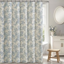 Slozzi Extra Long Linen Blue Floral Shower Curtain W72L96 Inches — custom printed polyester bath curtain