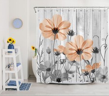 Vintage Farmhouse Plant Pink Wildflower Shower Curtain Bathroom Accessories Set — custom printed polyester bath curtain