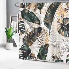 Country Tropical Plant Green Palm Leaf Shower Curtain Bathroom Accessories Set — custom printed polyester bath curtain