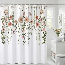 72x72 Inch Pink Floral Leaves Shower Curtain Spring Garden Flowers — custom printed polyester bath curtain