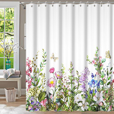 72X72Inch Fabric Polyester Floral Shower Curtain Garden Field Colorful Wild Bota — custom printed polyester bath curtain