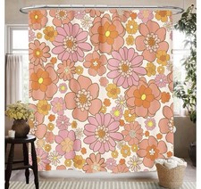 70’s Floral Shower Curtain Retro Flower Curtain 72x72” 100% Polyester — custom printed polyester bath curtain