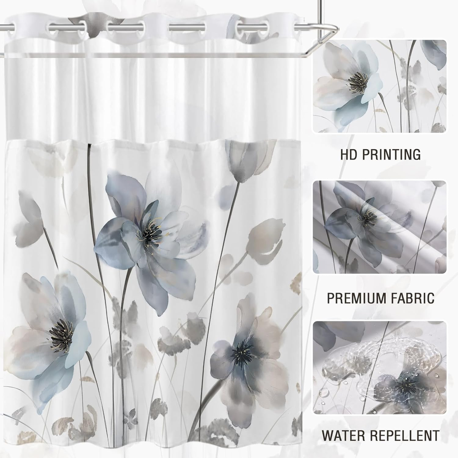 Custom Printed Bath Curtain — custom printed polyester bath curtain detail view