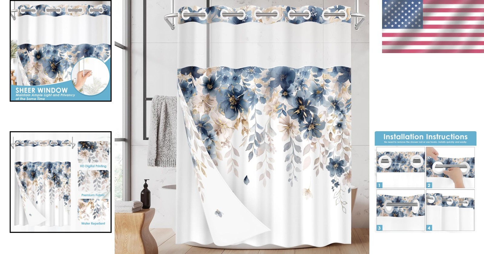 Custom Printed Bath Curtain — custom printed polyester bath curtain detail view