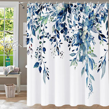 Shower Curtain Blue Eucalyptus Shower Curtains for Bathroom, Watercolor Leaf Sho — custom printed polyester bath curtain
