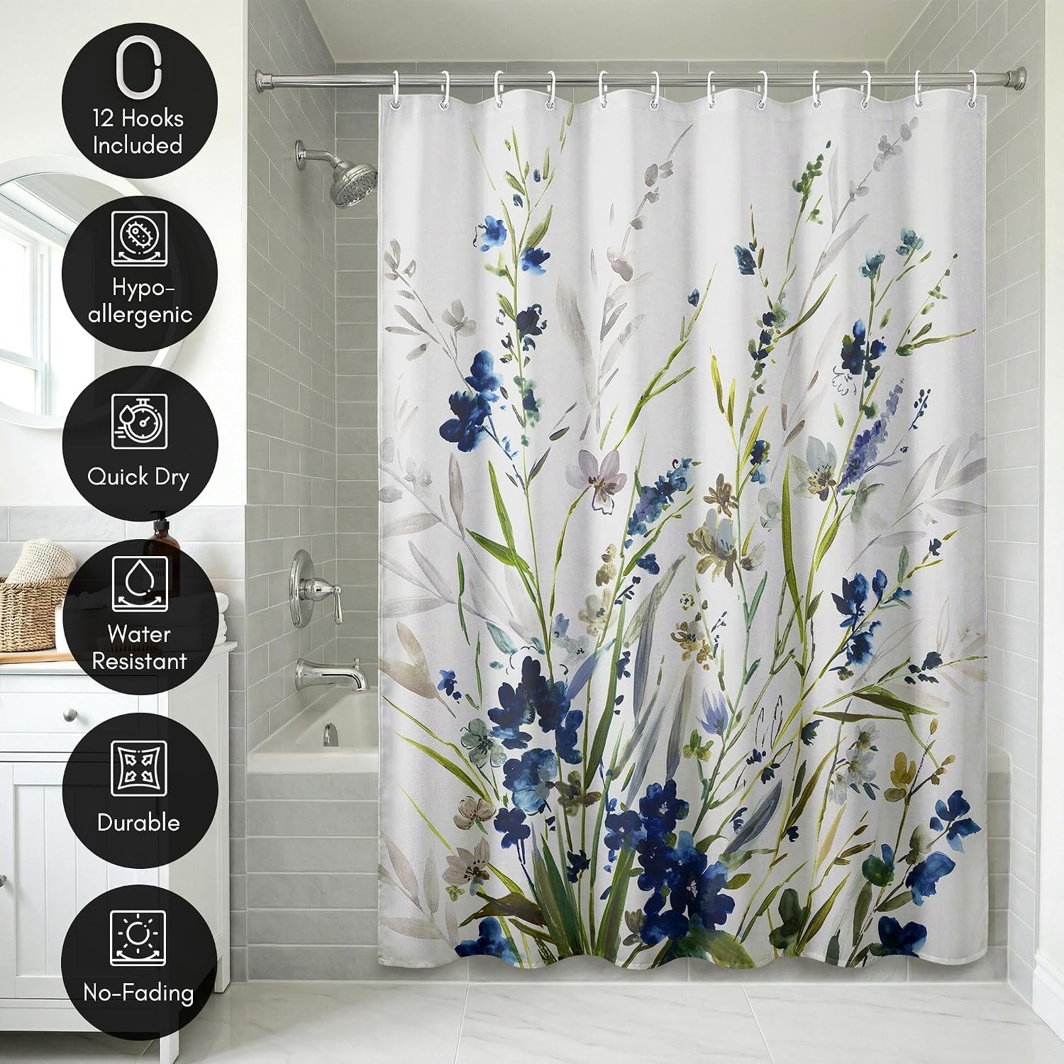 Custom Printed Bath Curtain — custom printed polyester bath curtain detail view