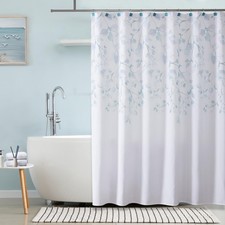 Teal Blue Leaf Shower Curtain Water Resistant Decorative Sweeping Floral Prin... — custom printed polyester bath curtain
