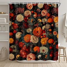 Vintage Floral Shower Curtain for Bathroom, Black Boho Floral Shower Curtain ... — custom printed polyester bath curtain