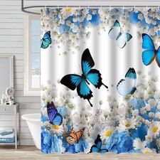 Blue Butterfly Shower Curtain Floral Butterflies Shower Curtains for Bathroom... — custom printed polyester bath curtain