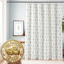 Lino Rosa Blue And Green Floral Shower Curtain Light Blue And White Spring — custom printed polyester bath curtain