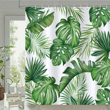 Tropical Leaves Shower Curtain Green Palm Monstera Leaf Decorative Bath Curtain — custom printed polyester bath curtain