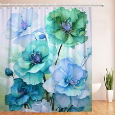 Green Shower Curtain Bathroom Rose Floral Set Hooks Abstract Pink Waterproof — custom printed polyester bath curtain
