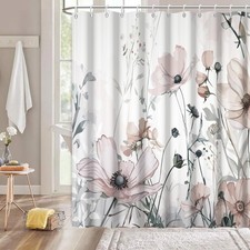 Grey Floral Shower Curtain with Hooks 72x72 Inch Waterproof Watercolor — custom printed polyester bath curtain