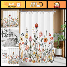 Floral Shower Curtain Set - Watercolor Flowers & Leaves, 72x72 in, Fabric, Hooks — custom printed polyester bath curtain