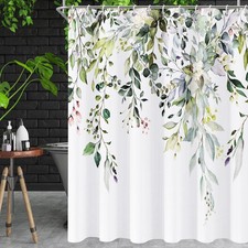 72x72 Inch Watercolor Leaf Eucalyptus Shower Curtain Waterproof Green Cloth — custom printed polyester bath curtain