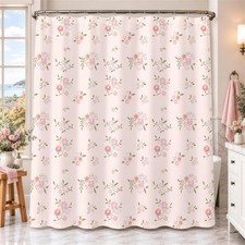 Pastel Pink Floral Blossom Waterproof Fabric Shower Curtain 71x71" Hooks — custom printed polyester bath curtain