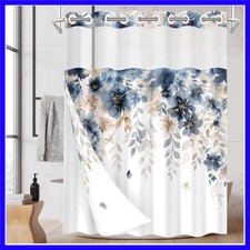Elegant No Hook Shower Curtain with Removable Liner - 71x74 Inch Floral Design — custom printed polyester bath curtain