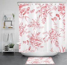 Rustic Botanical Leaf Pink Wildflower Shower Curtain Bathroom Accessories Set — custom printed polyester bath curtain