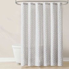 Doreen Delicate Floral Linen Textured Shower Curtain — custom printed polyester bath curtain