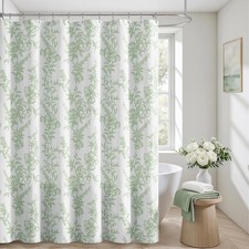 Sage Green Floral Shower Curtain, Vintage Cottagecore Shower Curtains with 12... — custom printed polyester bath curtain