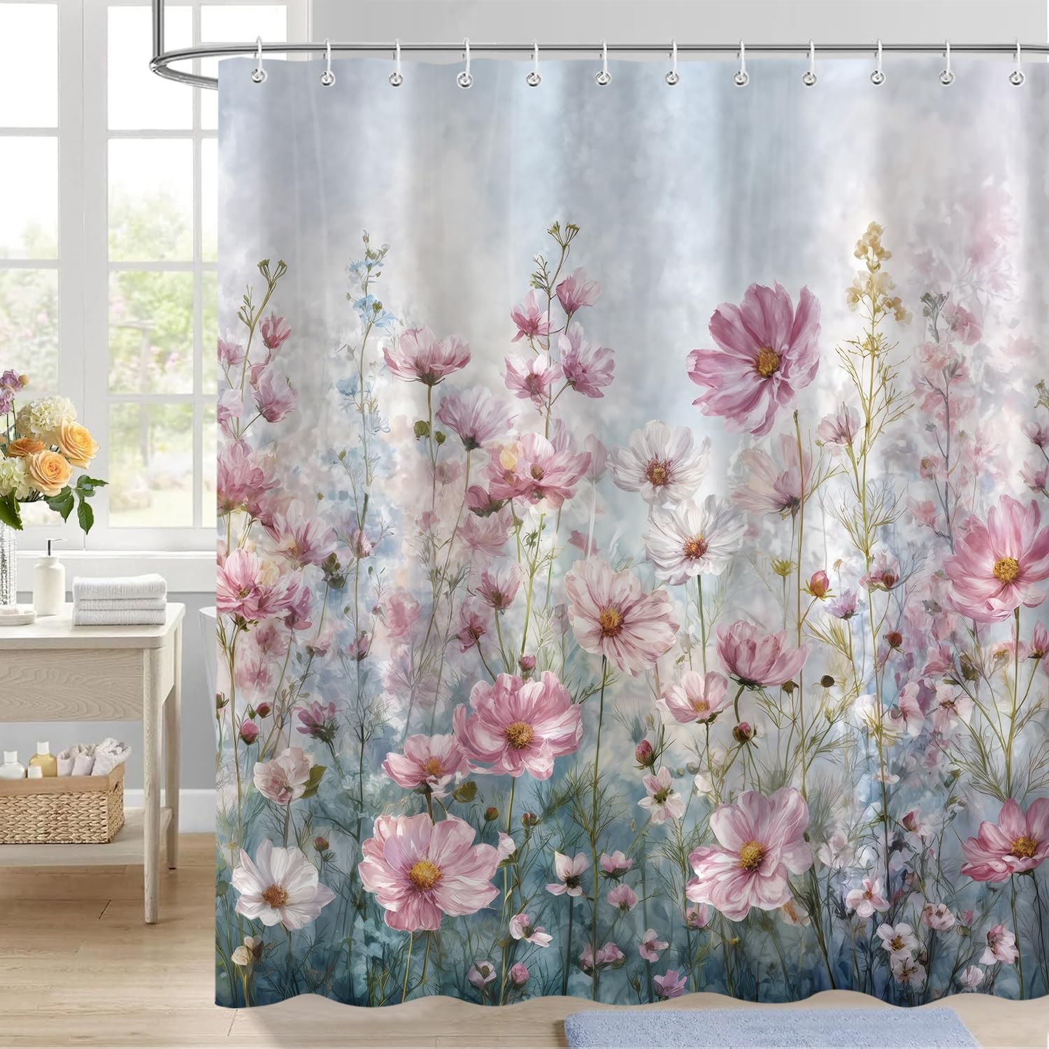Custom Printed Bath Curtain — custom printed polyester bath curtain detail view