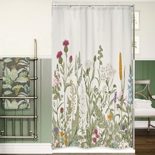 36" W x 72" L Green Small Wildflower Farmhouse Style Bathroom Shower Curtain Set — custom printed polyester bath curtain