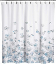 Design Extra Long Simple Style Blue and Gray Flower Blossoms Fabric Shower Curta — custom printed polyester bath curtain