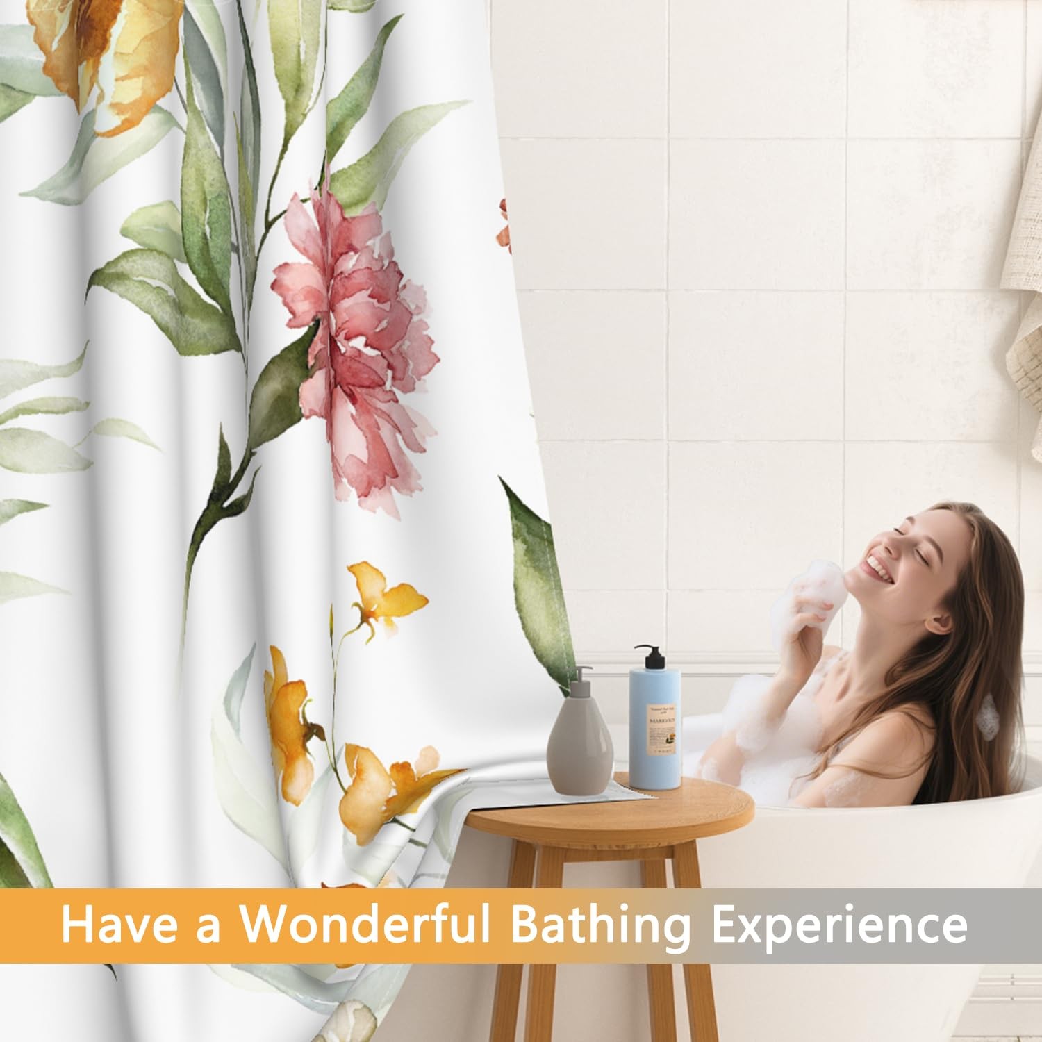 Custom Printed Bath Curtain — custom printed polyester bath curtain detail view