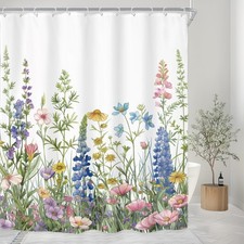 Wildflower Floral Shower Curtain for Bathroom Decor 60Wx72H Flower Spring Bot... — custom printed polyester bath curtain