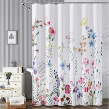 Floral Shower Curtain Waterproof Polyester Plant Bath Decor 12 Hooks 72x84 — custom printed polyester bath curtain